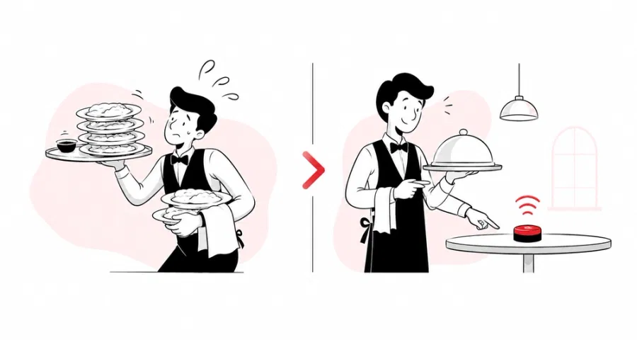 Petpooja Wireless Calling Device reducing waiter and floor staff load by routing requests only to the tables that need them