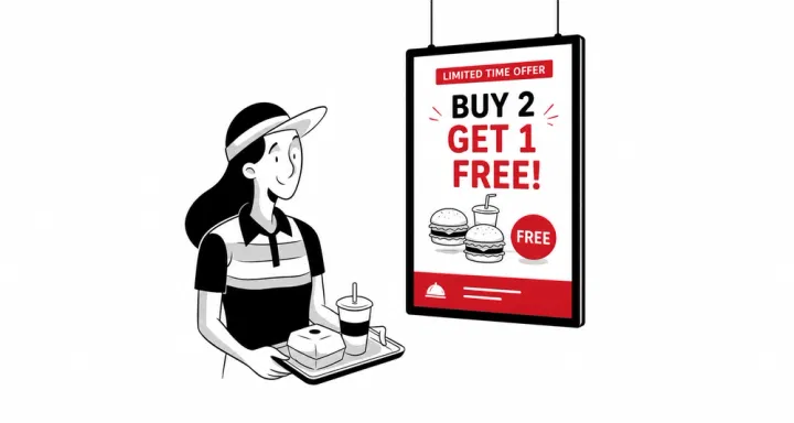 A combo and festive offer shown as a graphic on a restaurant digital display