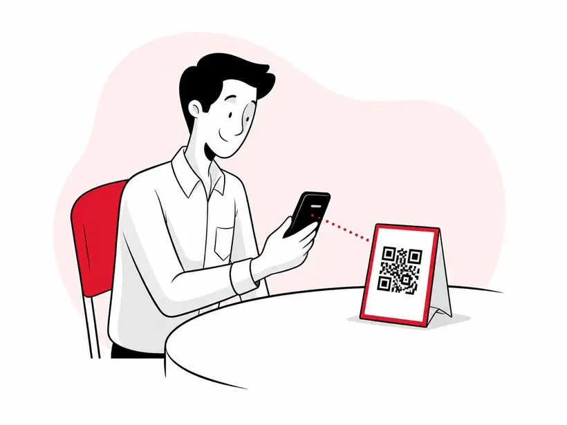 Guest scanning the Scan and Order QR code at the table