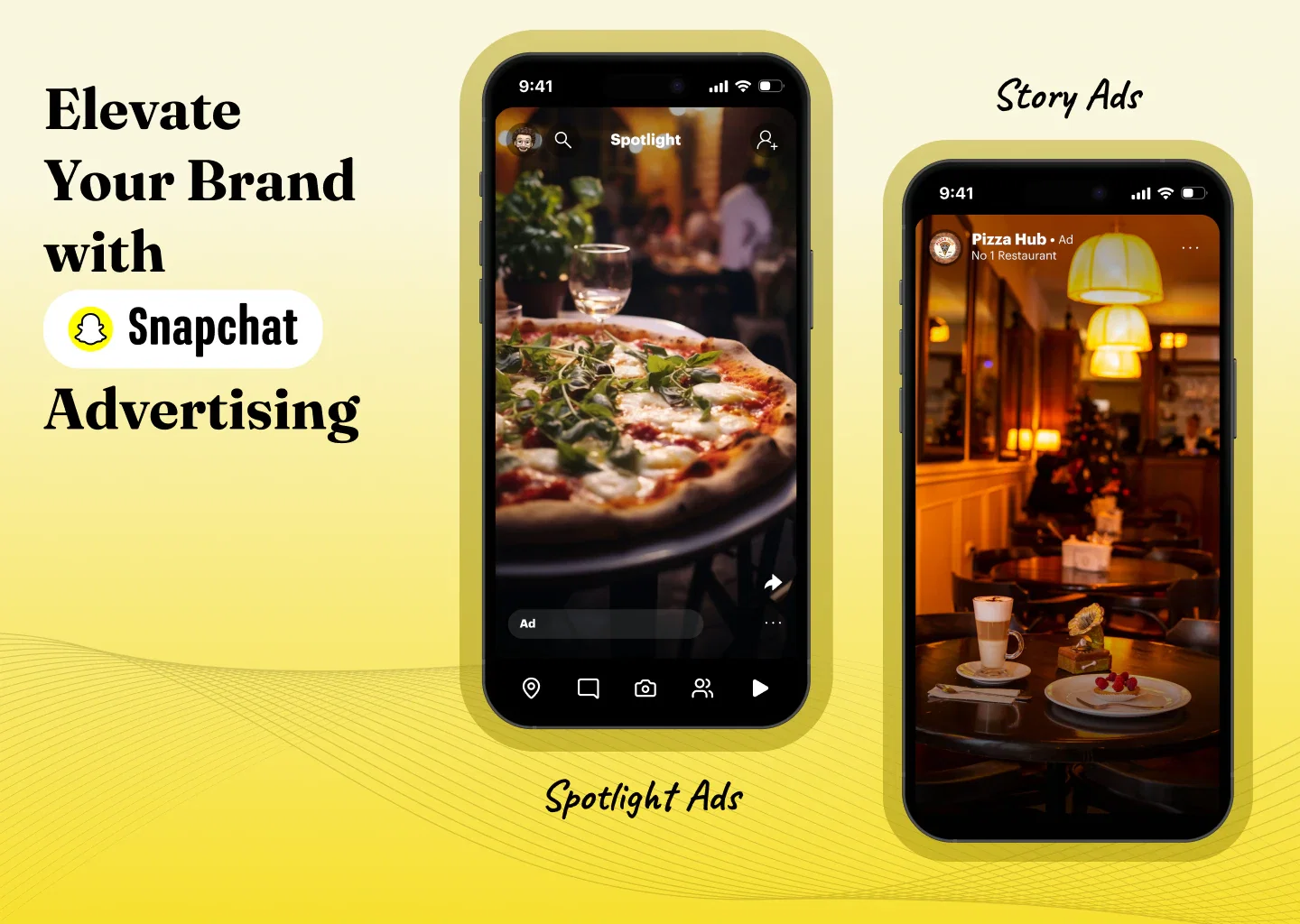 A restaurant running Snapchat Story and Spotlight ads